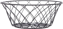 Must metallist ümmargune puuviljakorv lilledekoratsiooniga 25 × 10 cm