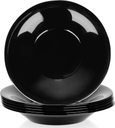 Sügavad mustad klaastaldrikud 21,5 cm, 400 ml – komplekt 6 tk