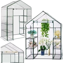 Mini aias kasvuhoone PVC-kilega, 4 riiulit