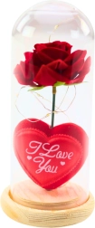 Igavene roos klaaskuplis LED-valgustusega, punane, südamekesega
