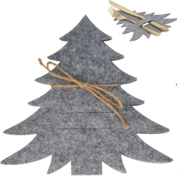 Vildist jõulupuu-kujulised söögiriistade ümbrised, hallid, komplekt 4 tk