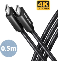 AXAGON USB‑C – USB‑C kaabel 20 Gb/s, 0,5 m, PD 100 W, 4K, punutud, must