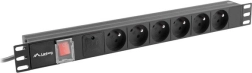 Racki toiteliist 19" 1U 16A, 6× FR pistikupesa, 2 m, must