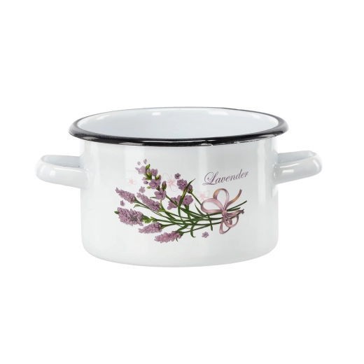 Enamel Pot 2 l, 16 cm, White with Lavender Design - 1 Piece