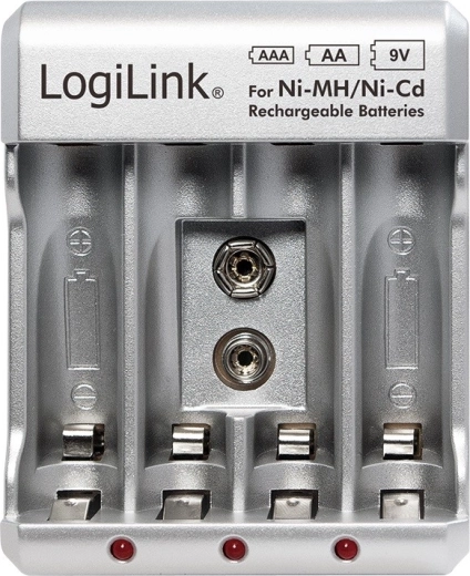 Ni-MH-, Ni-Cd-, AA-, AAA- ja 9 V patareide laadija