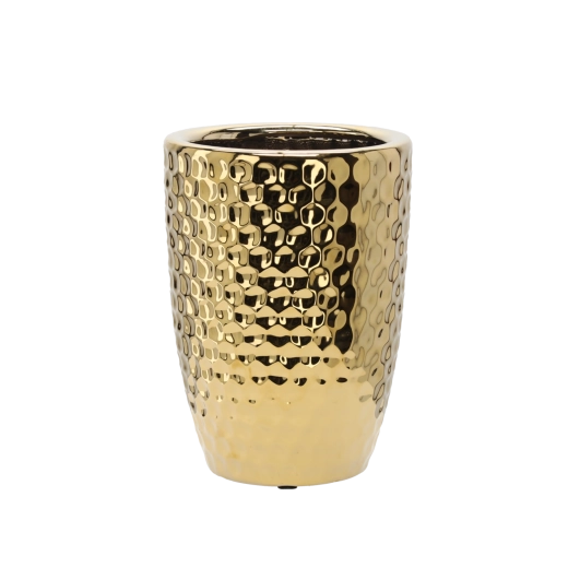 Keraamiline lillepoti ümbrispott kärjemustriga, kuldne, 25,5 × 25,5 × 34,5 cm