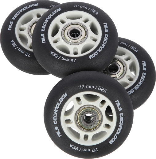 Matid rattad inline-rulluiskudele NILS Extreme 72 mm 82A koos laagritega ABEC 9, must, komplekt 4 tk
