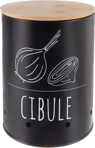 Onion tin, black CZ, with bamboo lid, 13 cm