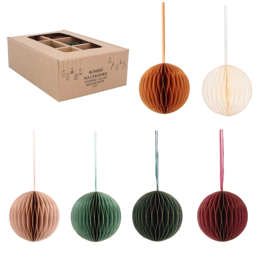 Paberist kärjekujuliste (honeycomb) jõulukuulide komplekt, läbimõõt 8 cm, värvivalik, 6 tk