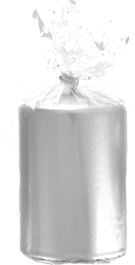 Metallilise hõbedase läikega silinderküünal 7 × 10 cm