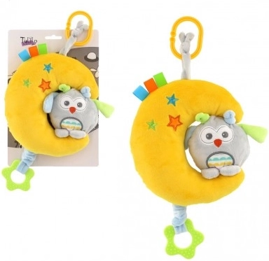 Kuu koos öökulliga, plüüsist riputus mänguvankrile/voodile, üleskeeratav mängutoos 24 cm, kaardil kotis 0+