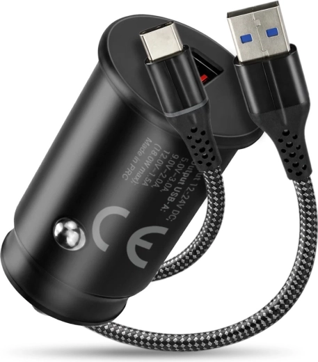 Autolaadija QC 3.0 18 W koos 1 m USB‑C kaabliga everActive