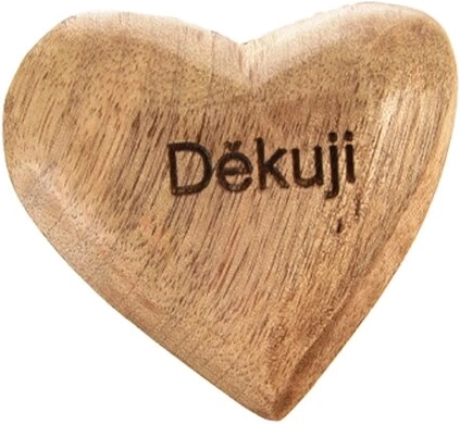 Mangopuidust dekoratiivne süda kirjaga „Děkuji“