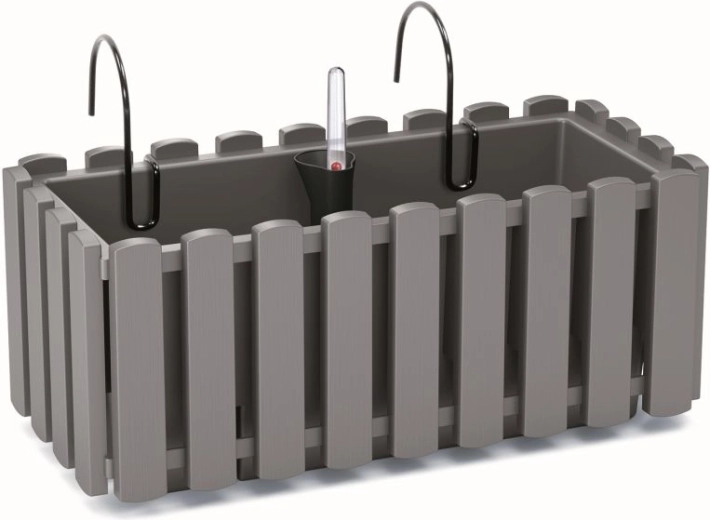 Hanging self-watering railing planter 38 cm, stone grey