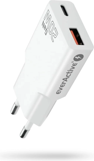 EverActive GaN Super Slim 20 W Wall Charger with USB‑C PD and USB‑A QC 3.0