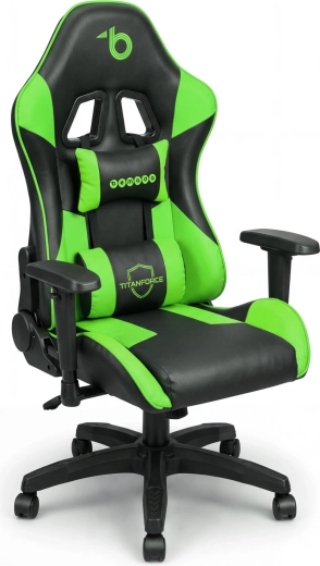 Gaming chair with headrest and lumbar support, green