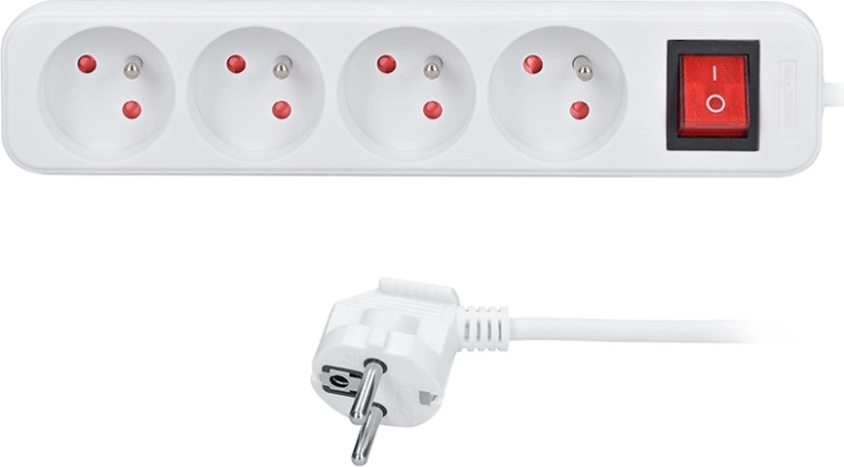 Solight pikendusjuhe 3 m 4 pistikupesa ja lülitiga, valge