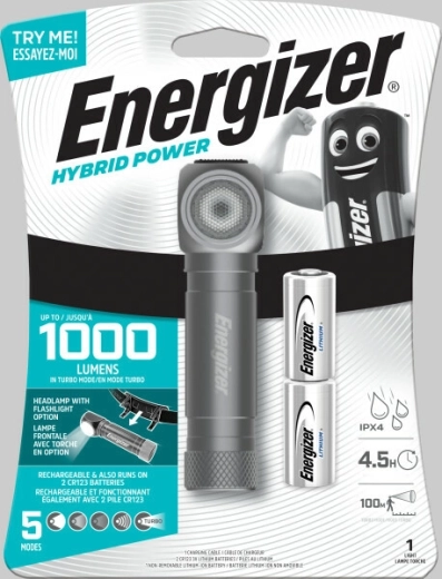 Energizeri hübriidne LED-pealamp käes hoidmiseks ja käed-vabad kasutuseks, 1000 lm