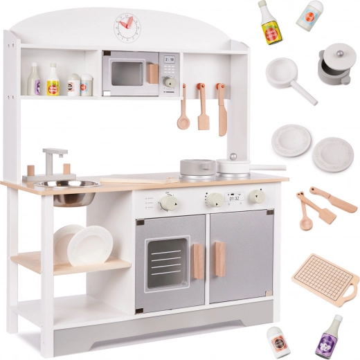 Puidust laste mänguköök MDF-ist koos tarvikutega, hall, 82 cm