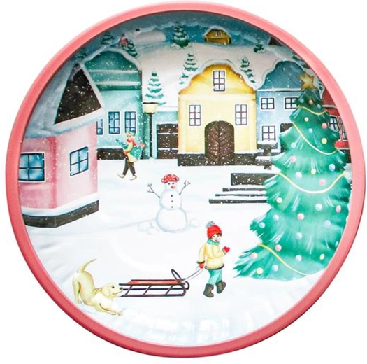 Toro Christmas Round Metal Tray Village 26 cm