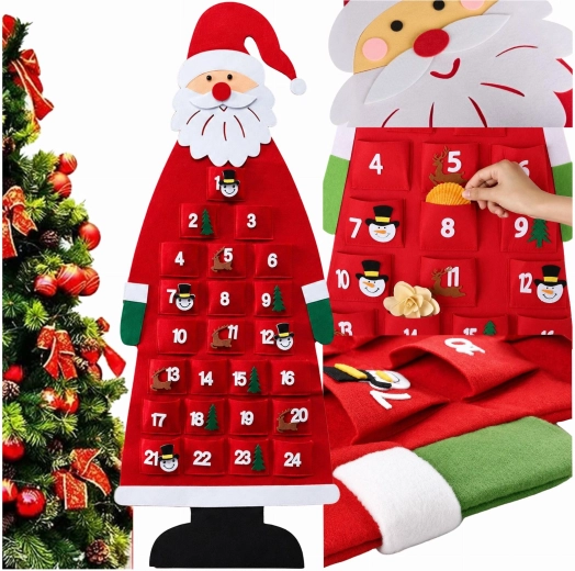 Riputatav vildist advendikalender Santa Claus 24 taskuga, 115 cm
