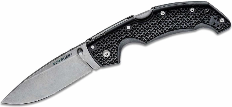 Kokkupandav nuga Cold Steel Voyager Large Drop Point, 10 cm, stonewash, must Griv-Ex