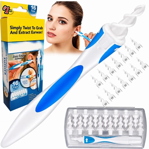 Spiral ear cleaner for removing earwax with 16 tips