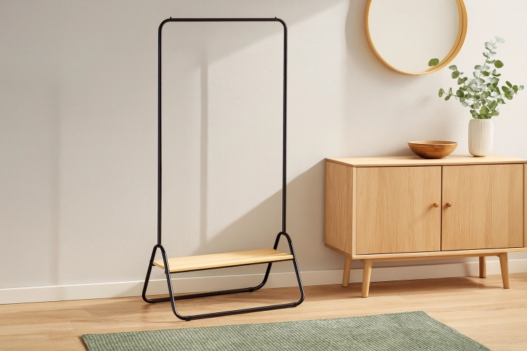 Põrandal seisev riidenagi riiuliga, metallist loft 80 × 44,5 × 146 cm