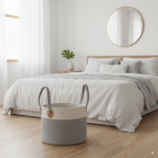 Round storage basket for laundry and toys 35 × 30 cm – gray