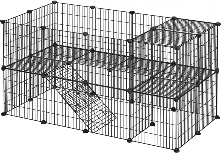 Modular Playpen for Small Pets – 2-Level, for Hamsters, Guinea Pigs, Rodents, Black