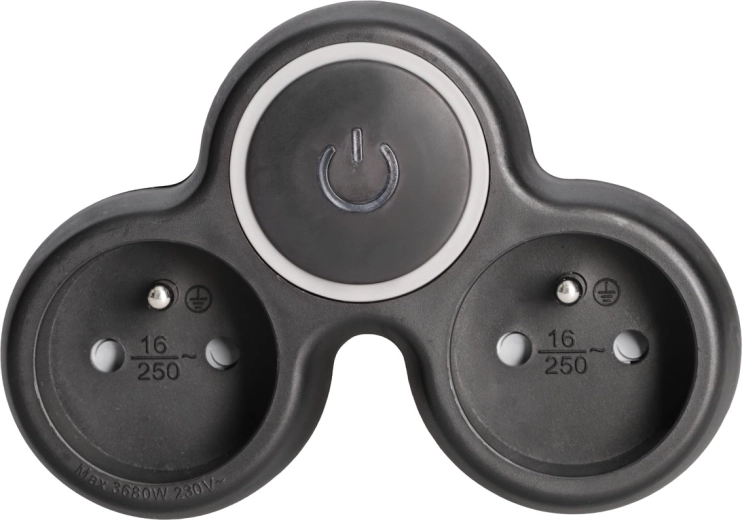 Solight power splitter adapter with two sockets and a switch, black