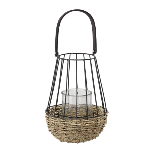 Must metall-latern mustjaspruuni klaasist sisuga 26 × 41 cm