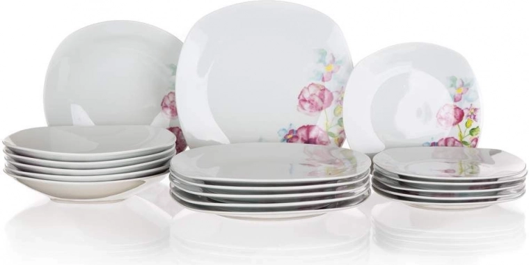 Sööginõude komplekt 6-le BANQUET Square Dolores – portselan lilledekoriga, 18 osa