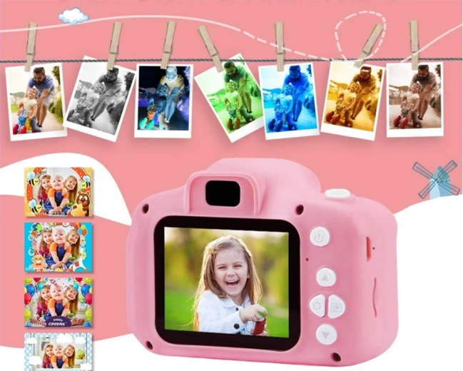 Laste digitaalne fotoaparaat mängude ja kassipoja motiiviga – Roosa kassike