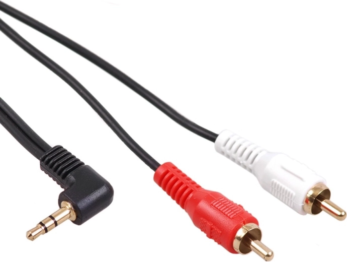 Mini-jack 3,5 mm nurga all 2× RCA kaabel 1 m MCTV must