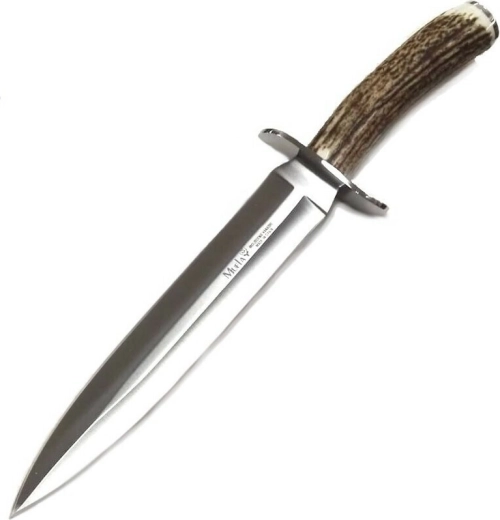 Muela Vikingo 23A jahinoa pistoda hirvesarvest käepideme ja nahktupiga, tera 23 cm