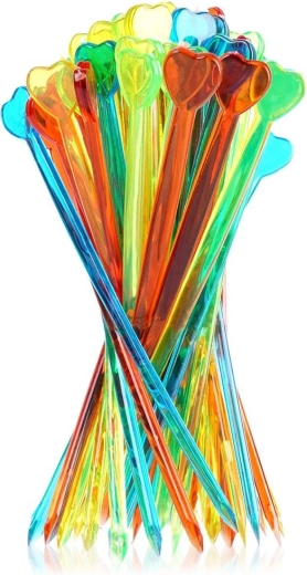 Värvilised kokteilitikud südamega 8 cm, 50 tk