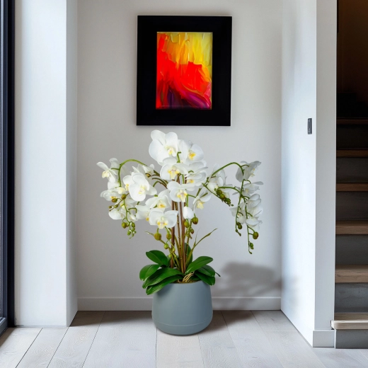 Valge kunstlik dekoratiivne orhidee, 83 cm
