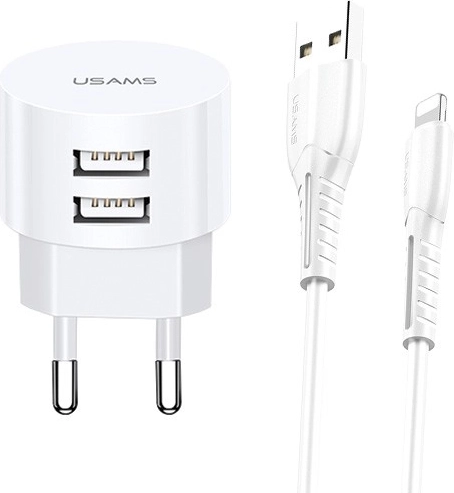 Võrgulaadija USAMS T20 2xUSB 2,1A Lightninguga