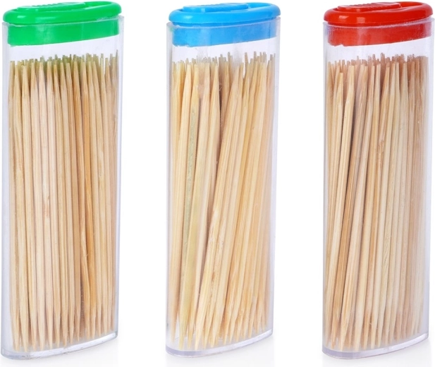 Bamboo toothpicks in dispenser 3×80 pcs