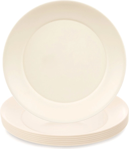 Plastikust madalad taldrikud SANDY 23,5 cm, 6 tk, kreemjad