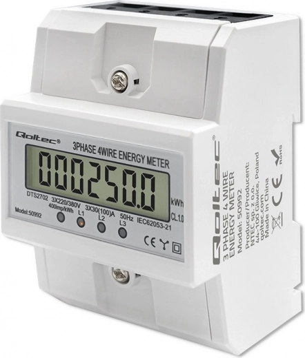 Kolmefaasiline elektrooniline energiatarbimise arvesti DIN-siinile