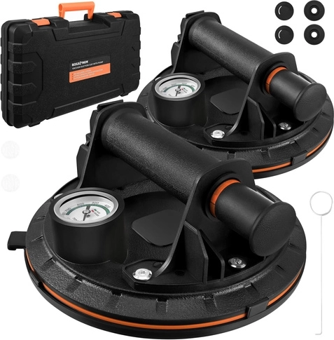 Bigstreni vaakum-imukäpad pumbaga – 2 tk komplekt, 200 kg, manomeeter, kohver