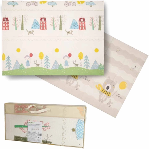 Foldable double-sided children's foam play mat 150 × 200 cm – trees and bears