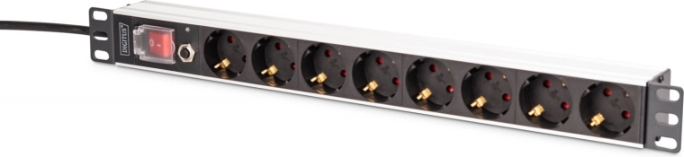 Rack PDU toiteriba 19'' ülekoormuskaitsega, 8 Schuko pistikupesa, 2 m kaabel, 16 A, alumiiniumist