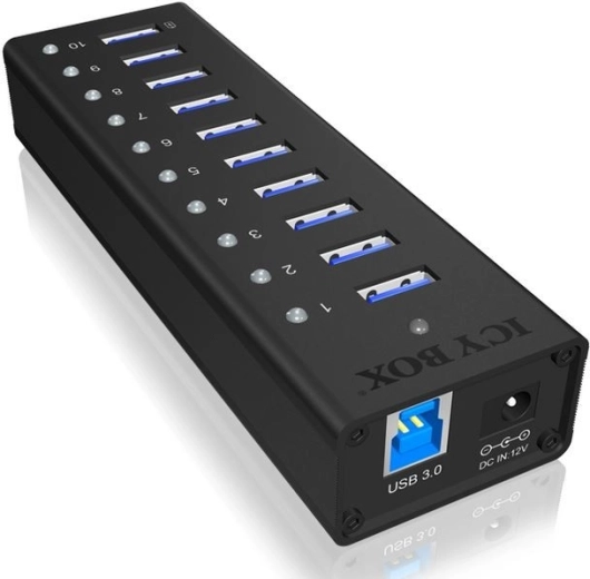 Icy Box aktiivne 10-pordiline USB 3.0 jaotur alumiiniumkorpusega
