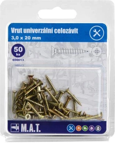 Universaalsed täiskeermega kruvid 3,0 × 20 mm, tsingitud, 50 tk