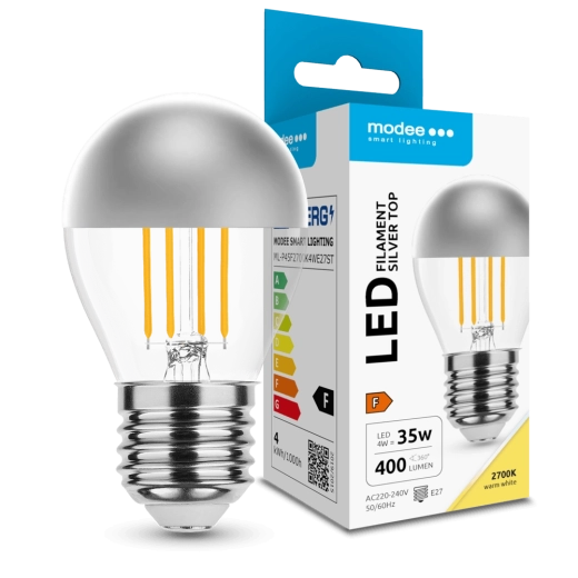 Modee LED-hõõglamp Filament Globe Mini P45 Silver Top 4 W E27 400 lm soe valge