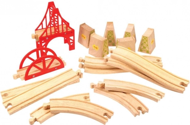 Puidust rongiraja sillakomplekt 18 osaga Bigjigs Rail