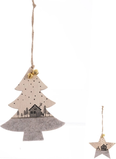 Riputatav jõuluornament puidust ja vildist, beež 11 × 13 cm (2 varianti)